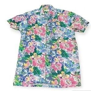 Vintage FAR AFIELD short sleeve shirt men's floral 2 chest pocket cotton US M